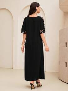 SHEIN Lacomfia Váy midi hở vai hở vai ren đơn giản rộng rãi cho nữ - màu đen - Xem 5