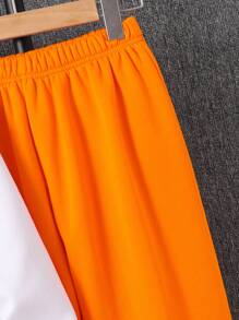 Tween Boy Casual Loose Letter Graphic Hoodie & Elastic Waist Pants Set,White Autumn Streetwear School Back-To-School 2pc Teen Boys Sweatsuit Joggers - Orange - View 5