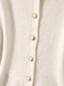 SHEIN LUNE Women's Solid Color Long Sleeve Casual Cardigan With Ruffle Hem Fall Winter Cloth For Women - White - View 5
