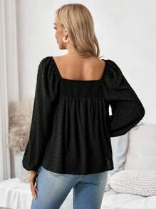 SHEIN 孕妇宽松纯色方领优雅长袖衬衫 - 黑色 - 查看 2