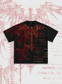 ROMWE Street Life 男士哥特式印花休闲T恤，适合春夏季 - 黑色 - 查看 1