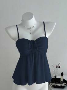 Sweetra 女士可爱纯色荷叶边吊带背心，夏季大学服装 - 藍色 - 查看 1