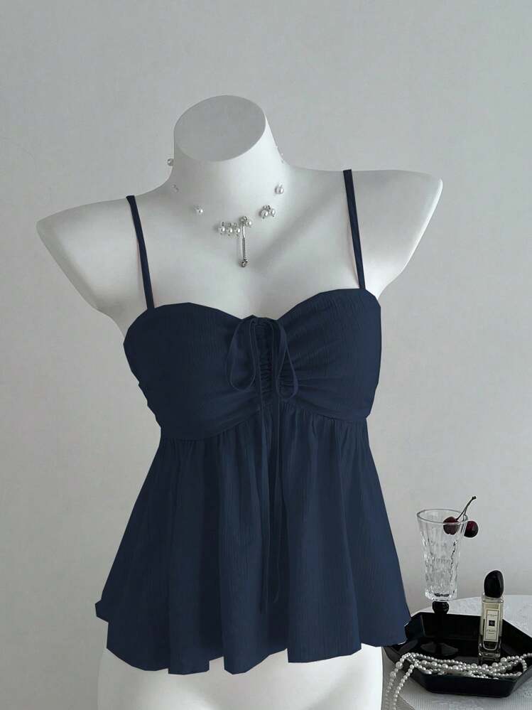 Cute Solid Color Ruffled Tank Top For Ladies, Summer Clothes For College - Apricot - View 7