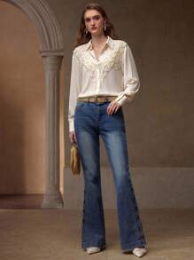 MOTF PREMIUM APPLIQUES BUTTON UP SHIRT - Apricot - View 5