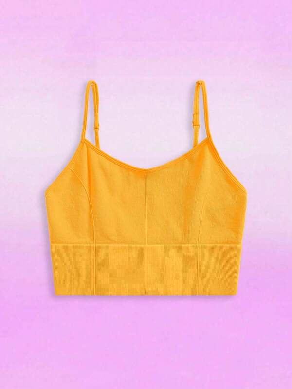Teens Girls' Comfy Solid Color Camisole Top Ribbed Bra Top Yellow Bra Top Camisole Bra