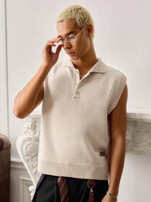 SWAVVY Herren Lässig einfarbige Polo Strickweste, für Herbst und Winter