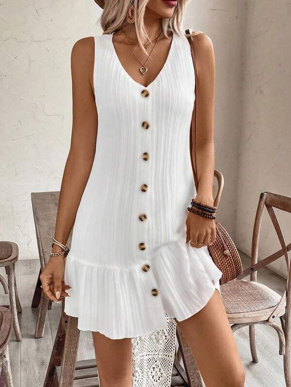 Sleeveless Ruffle Decor Casual Dress
