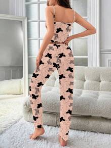 SHEIN 女士舒适蝴蝶印花吊带背心和短裤睡衣套装，夏季 - 彩色 - 查看 2