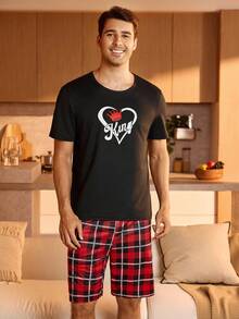 SHEIN 男士夏威夷印花圆领T恤和短裤睡衣套装 - 彩色 - 查看 1