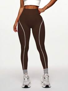 Slayform Coffee Brown Cropped Leggings With Compression Fit And Tummy Control Brown Compression Leggings Tummy Control Leggings High Waist Compression Leggings Workout Leggings Yoga Women Pants - Coffee Brown - View 2