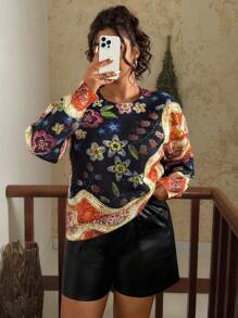 SHEIN VCAY 2025 Autumn New Loose Fit Crew Neck Sweater, Slimming & Elegant Long Sleeve Top For Women - Multicolor - View 6