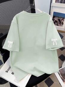 SHEIN 优雅蝴蝶结细节大码女式短袖圆领T恤