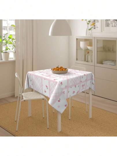 Sweetness 1pc Light Pink Tablecloth With Bow Decoration. Suitable For Dining Rooms, Kitchens, Outdoor Picnics,Party, In A Fashionable Style, It Makes Your Home Warm And Cozy,,Perfect For Home Decor And Rooms, Universal Fit For Home