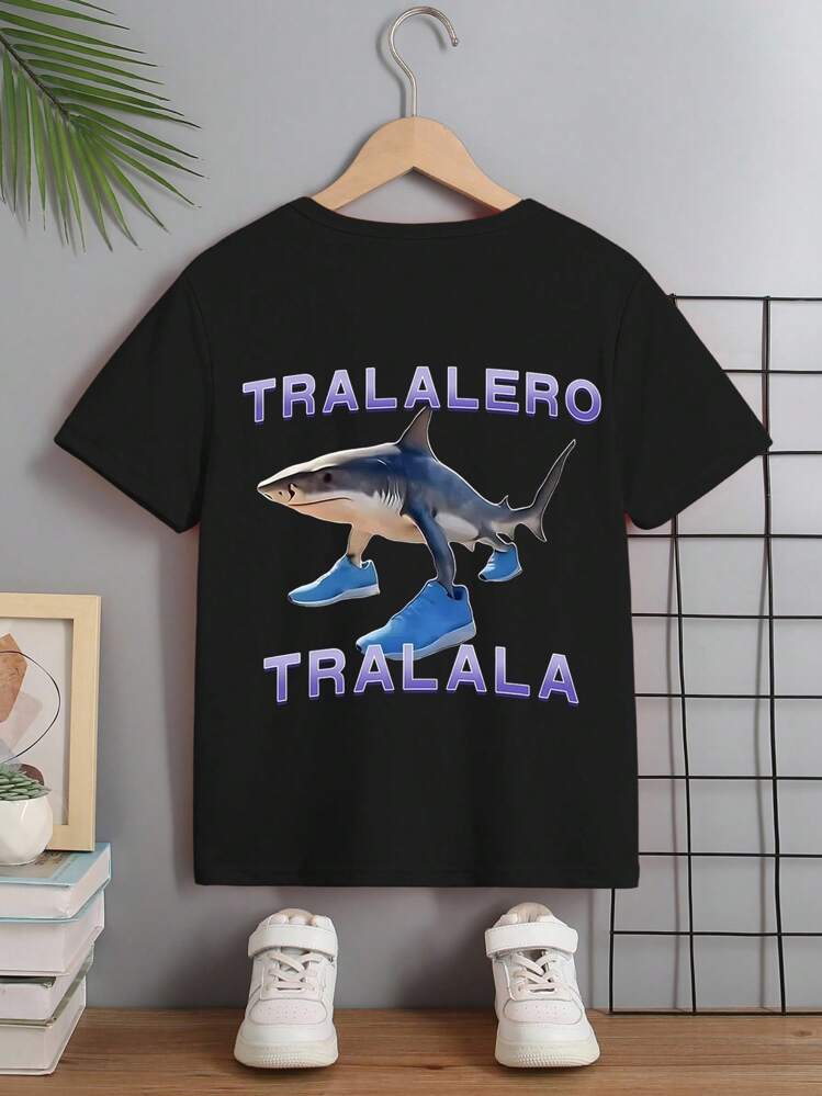 SHEIN Playful Pals 男童基本款短袖套头针织上衣 - 黑色 - 查看 2