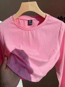 SHEIN EZwear 3 件套休闲百搭圆领长袖短款修身女式 T 恤，适合春秋季节 - 彩色 - 查看 8