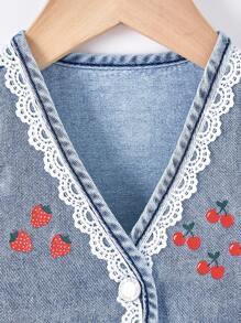 SHEIN Baby Mädchen Sommer Kaninchen & Frucht Muster Kontrast Spitze ärmellose Jeansweste - Mittele Waschung - Übersicht 6
