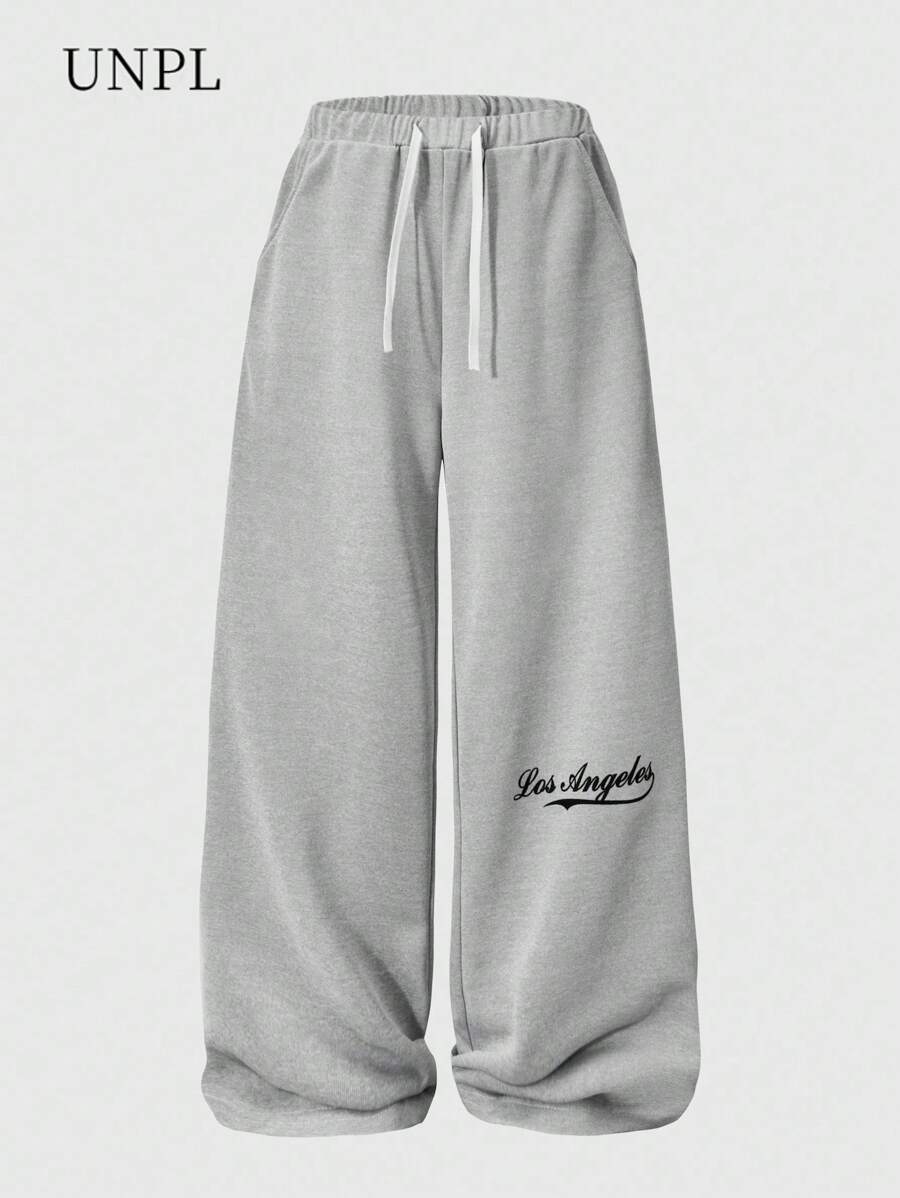 SHEIN Teen Boy Casual Street Fashion Letter Print Drawstring Waist Loose Fit Wide Leg Sweatpants Chic Outfits For Autumn/Winter Fall