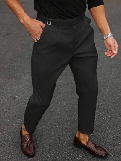 Calvornis Pantalones negros elegantes de estilo zanahoria para profesionales de negocios, pantalones de vestir ajustados para hombres, pantalones negros para hombres, pantalones de vestir negros para hombres