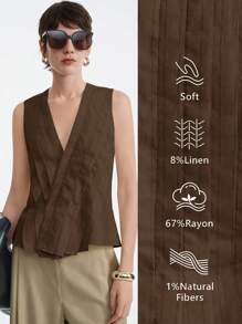Aalyst Top chiffonné bicolore à rayures minimaliste col en V sans manches pour femmes, couleur avoine - Taupe - Voir 1