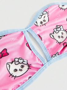 ROMWE Kawaii Bộ đồ lót nữ gợi cảm in nơ mèo dễ thương - Hồng - Xem 3