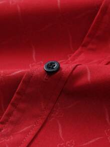 Manfinity Mode Men's Button Down Long Sleeve Slim Fit Business Formal Dress Shirt, Long Sleeve Men Shirt,Fall, Ceremony - Red - View 4