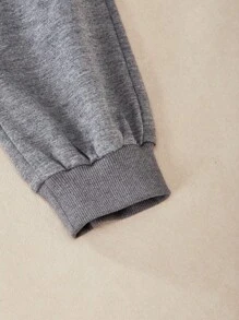 SHEIN Explorewe 2 件套青少年男孩休闲翻领字母印花长袖衬衫和运动慢跑裤套装，适合秋季/春季日常通勤穿着