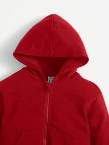 女婴长袖休闲日常纯色拉链卫衣，春秋季幼儿拉链卫衣红色抓绒外套拉链卫衣秋冬 - 紅色 - 查看 3