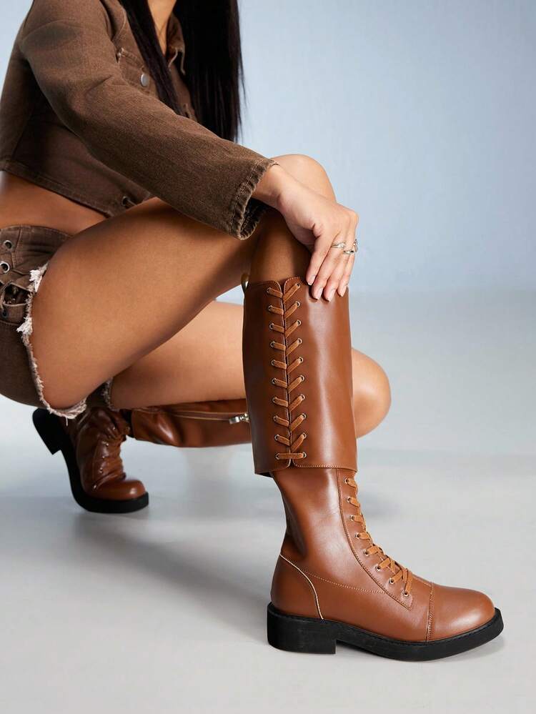 CUCCOO GRLICON Women's Casual Fashion Versatile Minimalist Side Zipper Over-The-Knee Boots, Suitable For Halloween, Christmas, New Year, Date Night, Autumn