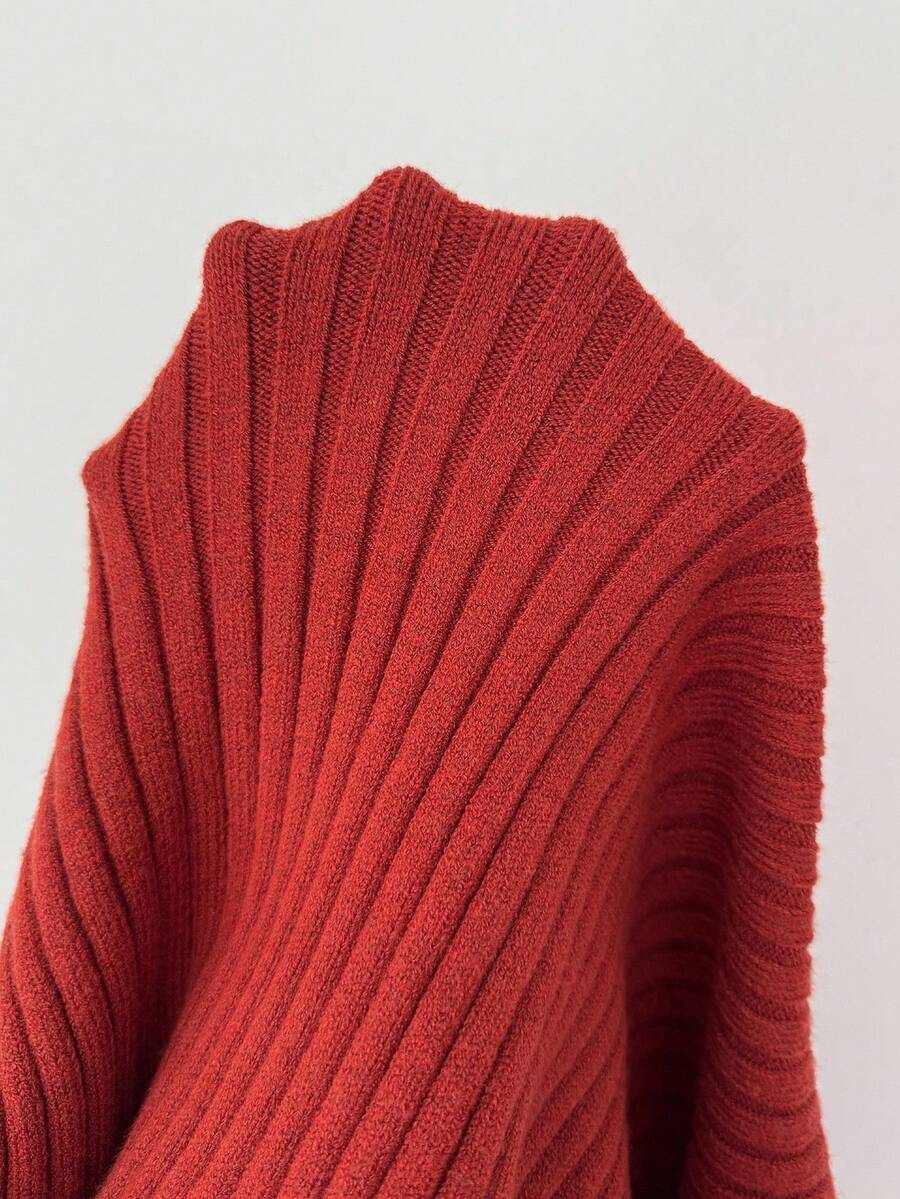 Elenzga 2pcs/Set Women Casual Solid Color Knitted Sweater And Skirt Set Fall Winter Cloth For Women - Burgundy - View 1