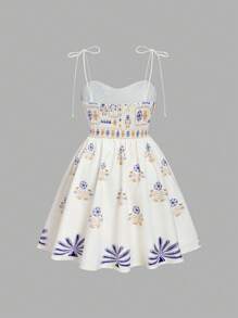 SHEIN MOD Váy buộc vai in hoa ngày lễ cỡ lớn - Nhiều màu - Xem 3