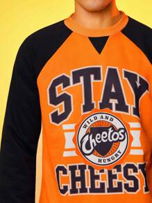 Cheetos X SHEIN Men's Color Block Letter Graphic Crew Neck Long Sleeve Pullover Sweatshirt - Orange - View 5