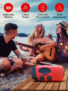 1 pièce Radio à manivelle, Radio d'urgence solaire dynamo AM/FM avec batterie de 2000MAh et lampe de poche brillante pour les urgences et en extérieur