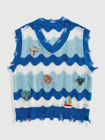 Prep Men's V-Neck Embroidered Gradient Knit Vest