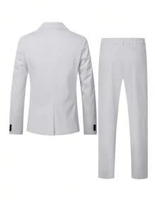 Manfinity Mode Terno de Jaqueta e Calça de Cor Sólida Simples Masculino, Traje para Festa/Negócios