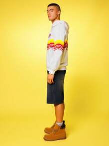 Lay's X SHEIN Men's Letter & Colorful Stripe Pattern Long Sleeve Hoodie - White - View 5