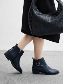 CUCCOO BIZCHIC 新款女士圆头防滑厚底平底踝靴，欧式复古风深蓝色女士踝靴，适合圣诞节和春季穿着 - 藏蓝色 - 查看 6