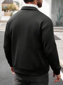 Manfinity CasualCool 男士休闲纯色拉链立领夹克，秋季黑色拉链夹克，商务正装风格，老款 - 黑色 - 查看 2