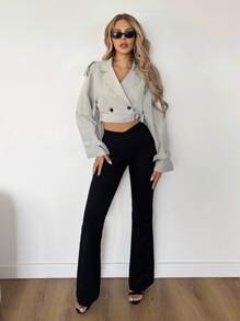 SHEIN ICON Jaqueta corta-vento feminina casual, com recorte na cintura e manga comprida, desfiada e com desfiado, gola alta, estilo streetwear, outono/inverno - Branco - Ver 7