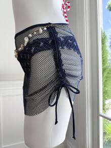 Comfortcana Conjunto de Maiô Bikini Halter com Nó Torcido e Estampa de Listras Contrastantes para Mulheres - Multicolorido - Visão 5