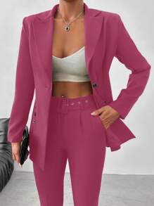 EURMUSE Women Solid Color Blazer Suit Set - Rusty Rose - View 5