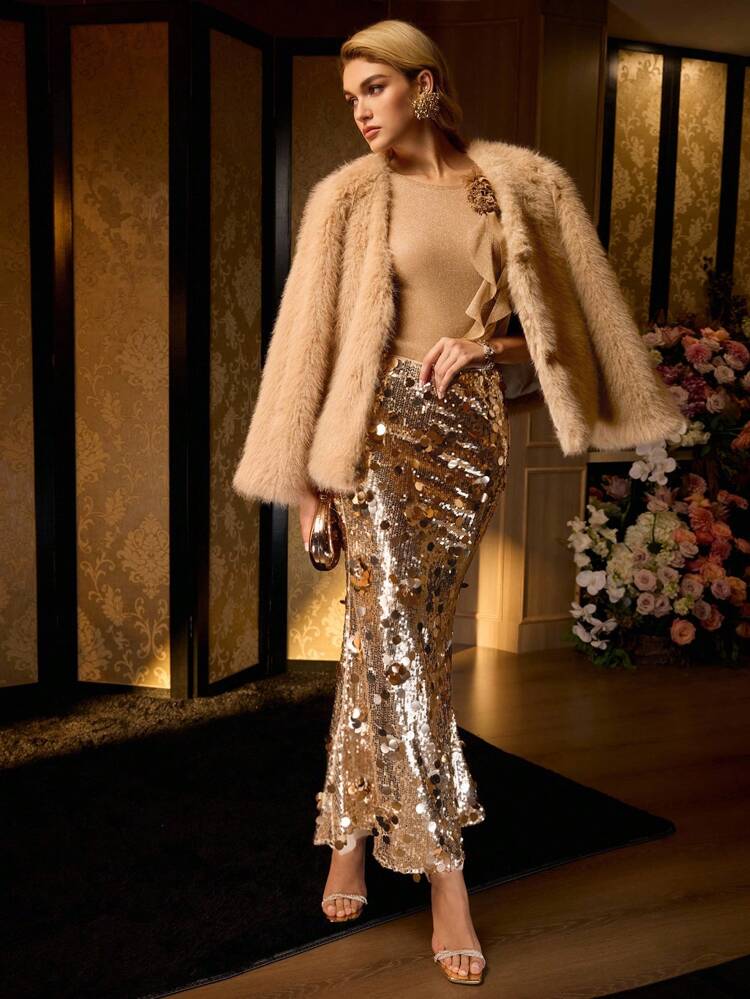 SEQUINS MERMAID HEM SKIRT