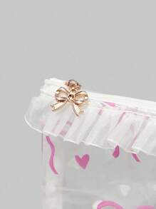 ROMWE Kawaii Pattern: 919979 Bowknot & Heart Printed Transparent PVC Lace Wristlet Makeup Bag Coin Purse Earphone Lipstick Portable Organizer, Gift - White - View 4