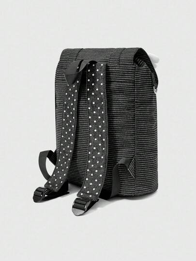 Anime Punk Collegiate Style Random Print Stars, Wings, Music Notes, Patchwork Stripe Backpack, Casual Unisex Large Capacity Bag Suitable For Commuting, School