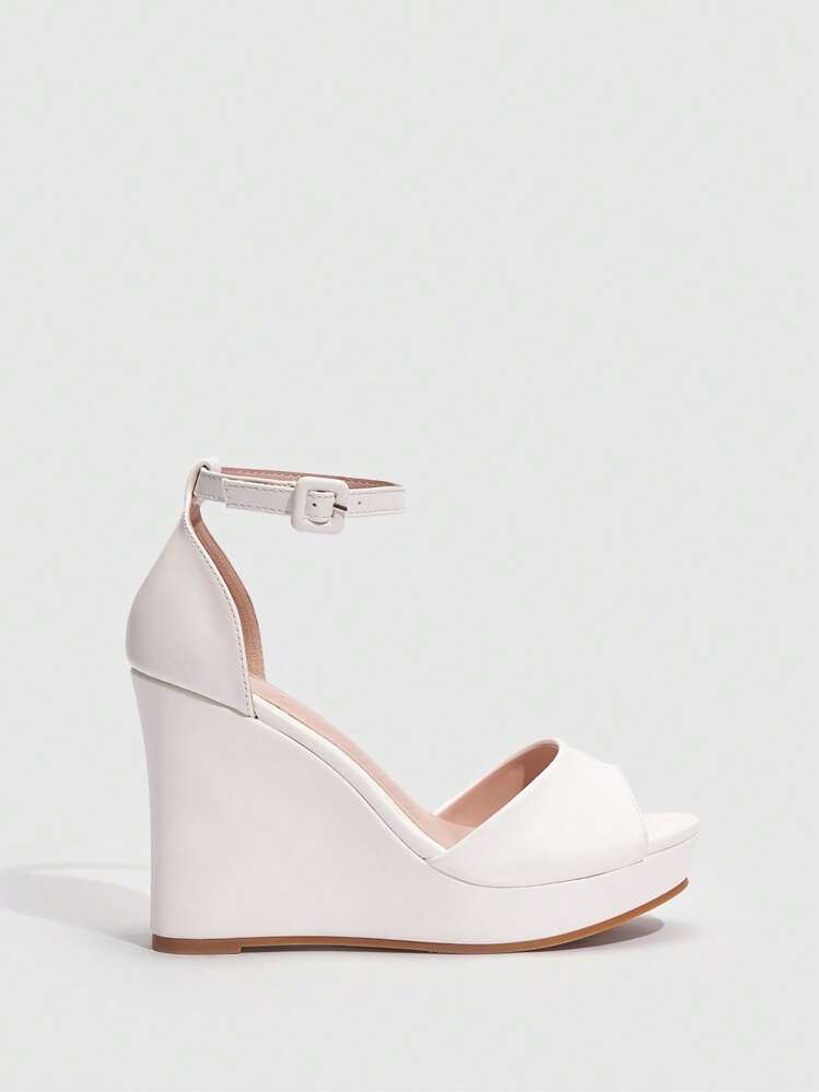 CUCCOO BIZCHIC Chaussures de femme à la mode, talons compensés à bout ouvert pour l'extérieur, chaussures de mariage pour l'été, talons pour la remise des diplômes, talons de soirée, chaussures de vacances, soldes d'été, basiques élégants, décontracté d'affaires, chic d'affaires, Noël, automne, Nouvel An, vacances - Blanc - Voir 4