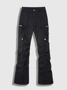 ROMWE MEN Street Life Herren einfarbige geraffter Lässig Cargo Jeans, Grunge