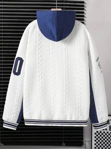 Teen Boys Hooded Contrast-Colored Textured Fabric Jacket With Alphanumeric Pattern, Suitable For Spring And Autumn Back-To-School Season Street Wear - Multicolor - View 2