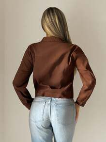 SHEIN ICON Loose Casual Rivet Decor Women Jacket In Fall/Winter - Brown - View 2