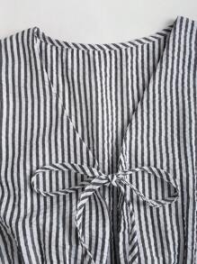 Sweetra 2 件套欧美夏季新款粉色条纹抽绳简约百搭直筒裤，女士街头风套装 - 藏蓝色 - 查看 7