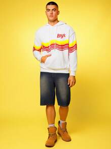 Lay's X SHEIN Men's Letter & Colorful Stripe Pattern Long Sleeve Hoodie - White - View 3