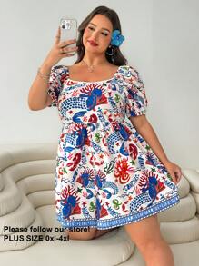 SHEIN EZwear Combinaison courte imprimée minimaliste grande taille, printemps/été - Multicolore - Voir 1